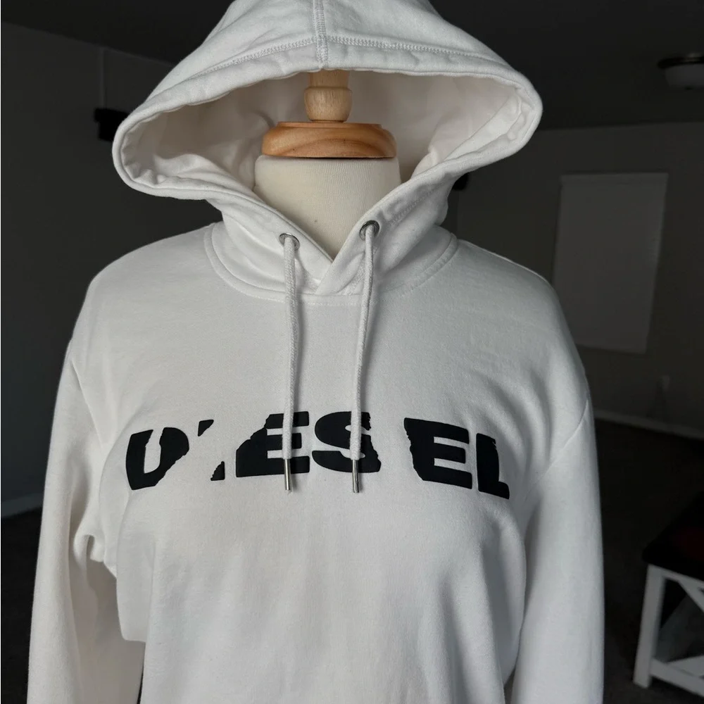 Diesel White Hoodie with Black Logo - Picture 2 of 12
